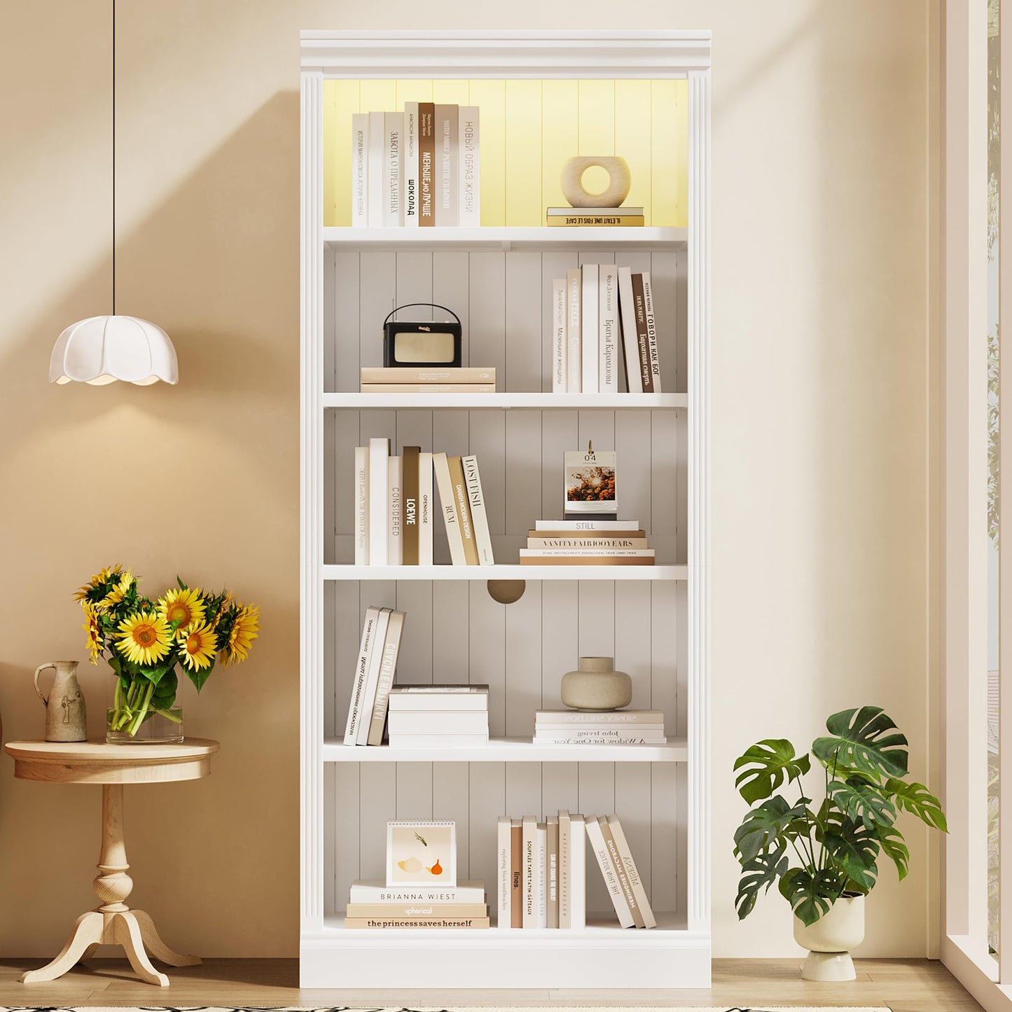 Tall Bookcase with LED Lighting & Adjustable Shelves