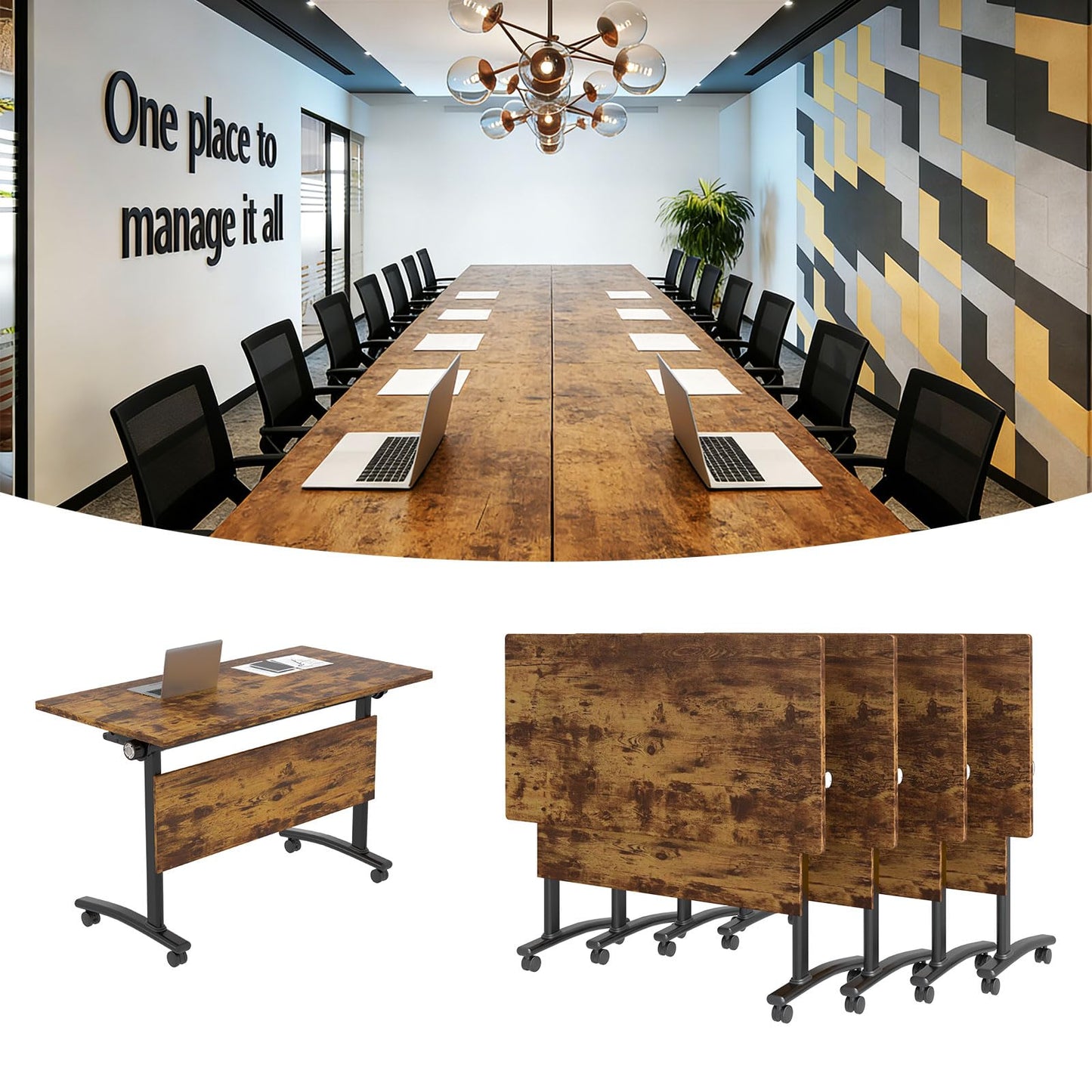 Mobile Folding Conference Table with Wheels