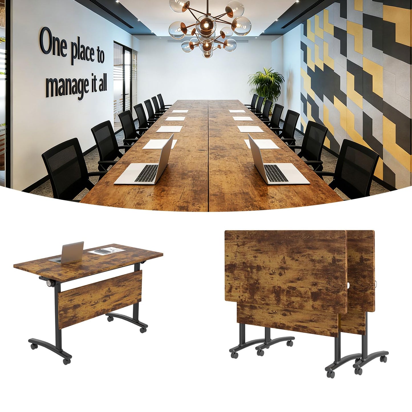 Modular Mobile Conference Table with Flip Top
