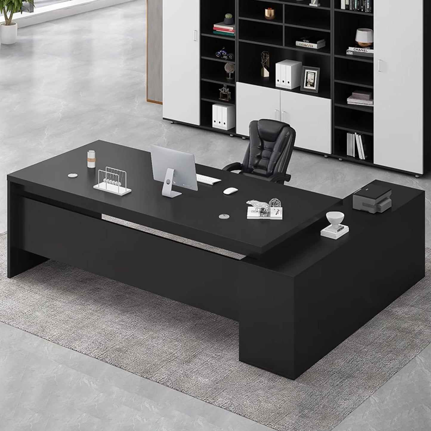 Executive L-Shaped Office Desk with Storage Cabinets