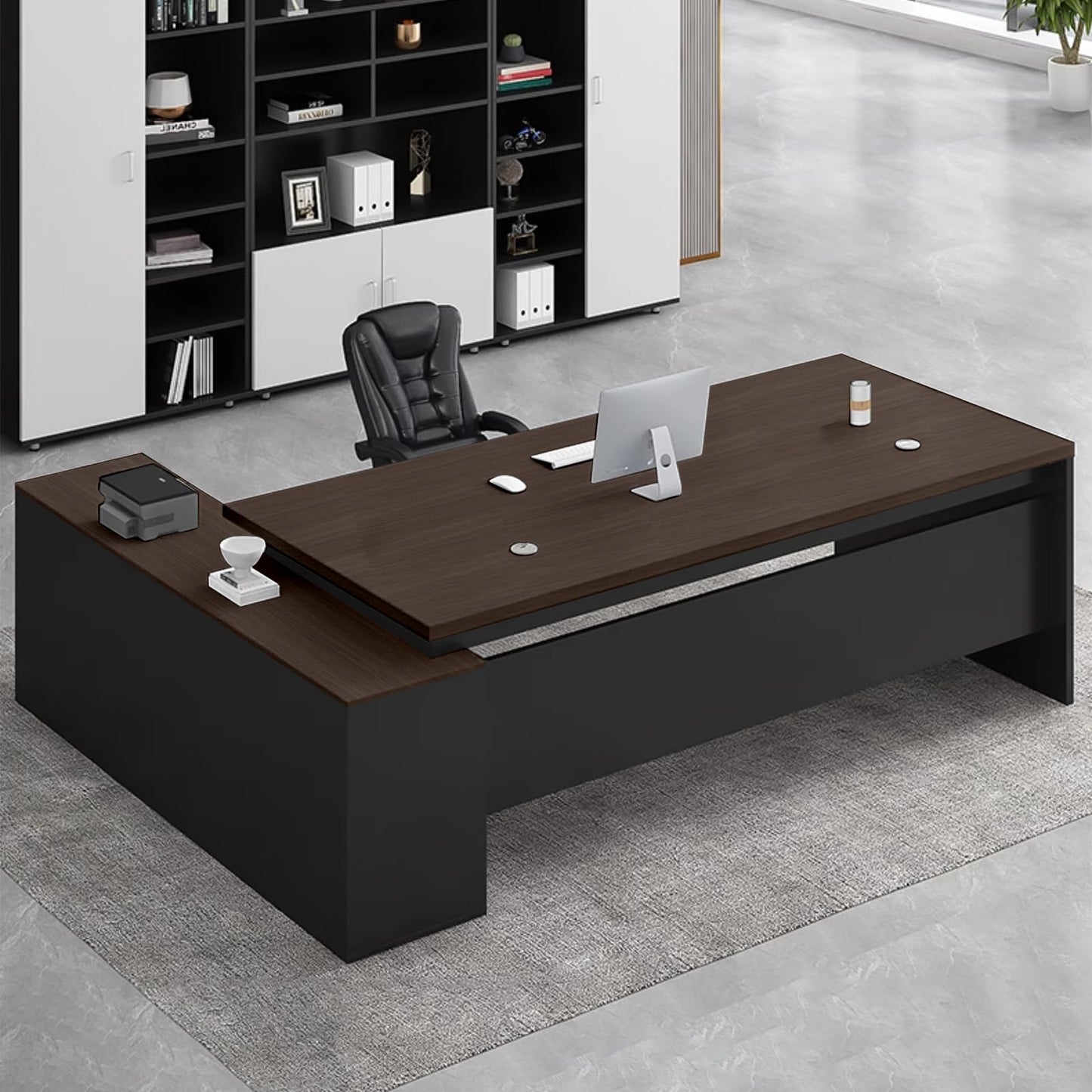 Executive L-Shaped Office Desk with Storage Cabinets