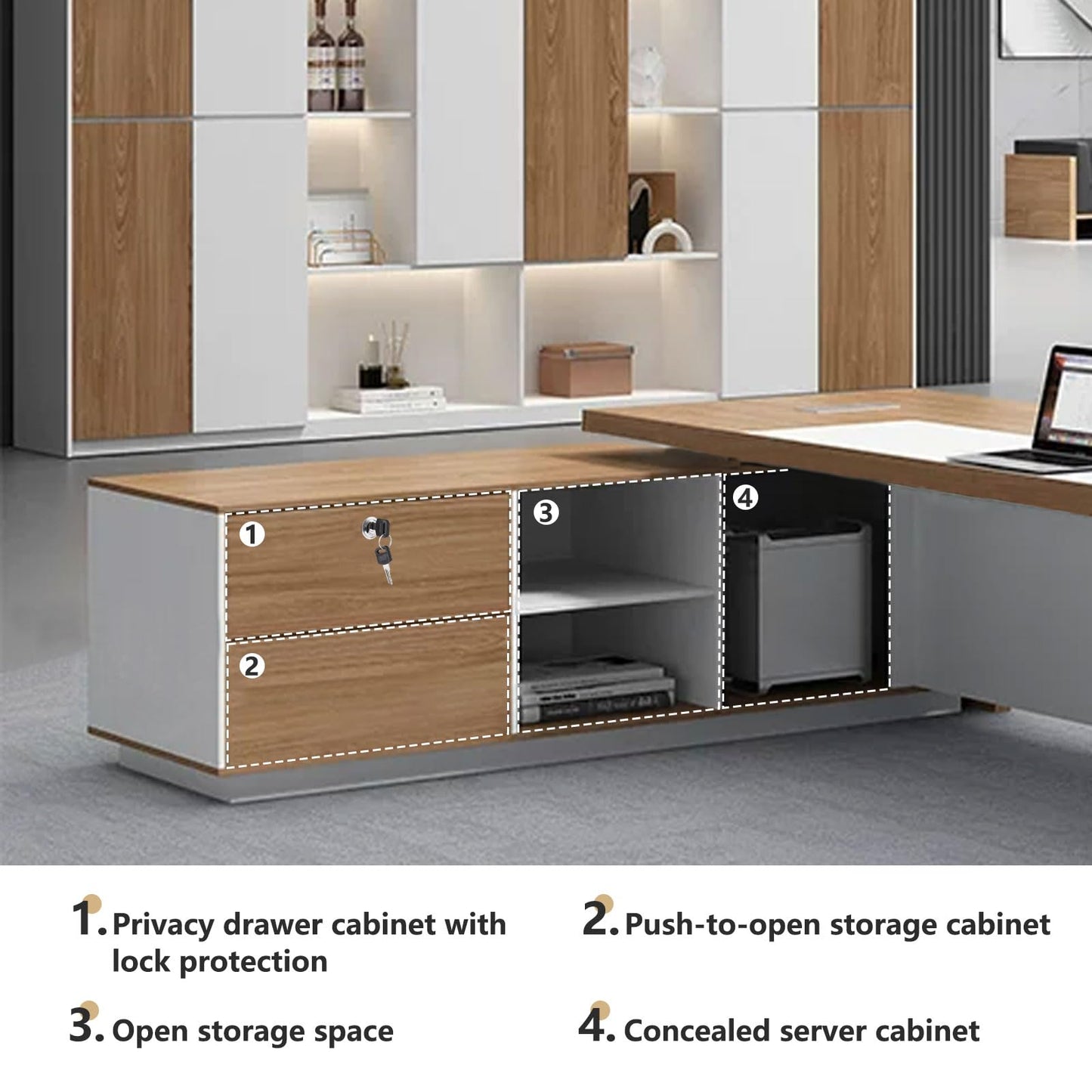 Executive L-Shaped Desk with Storage Cabinets