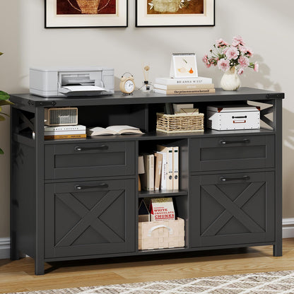 Farmhouse File Cabinet with Storage Drawers & Open Shelves