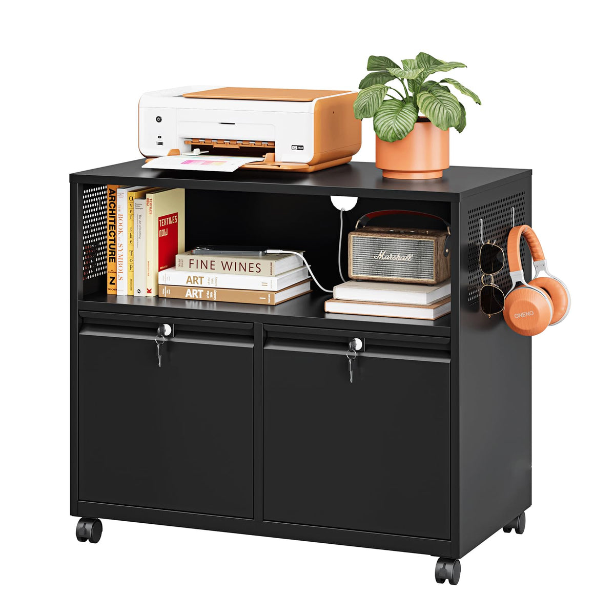 Mobile Lateral File Cabinet with Storage Shelves
