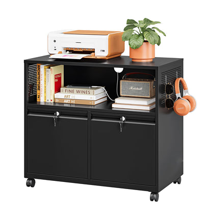 Mobile Lateral File Cabinet with Storage Shelves
