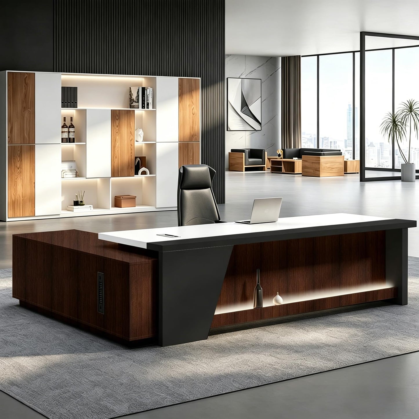 Executive L-Shaped Desk with Storage Cabinets