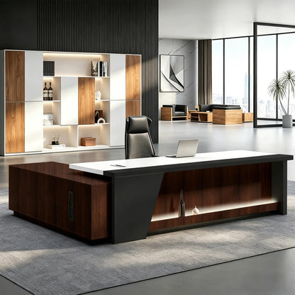 Executive L-Shaped Desk with Storage Cabinets