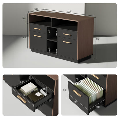 L-Shaped Standing Desk with File Cabinet & USB Charging