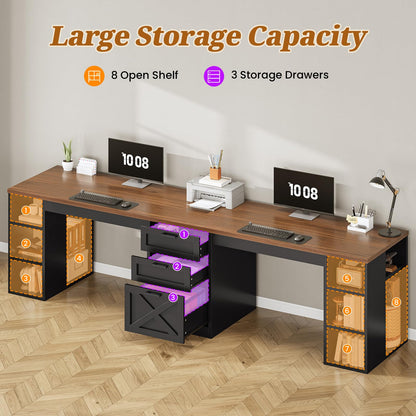 Farmhouse Double Computer Desk with Storage Shelves