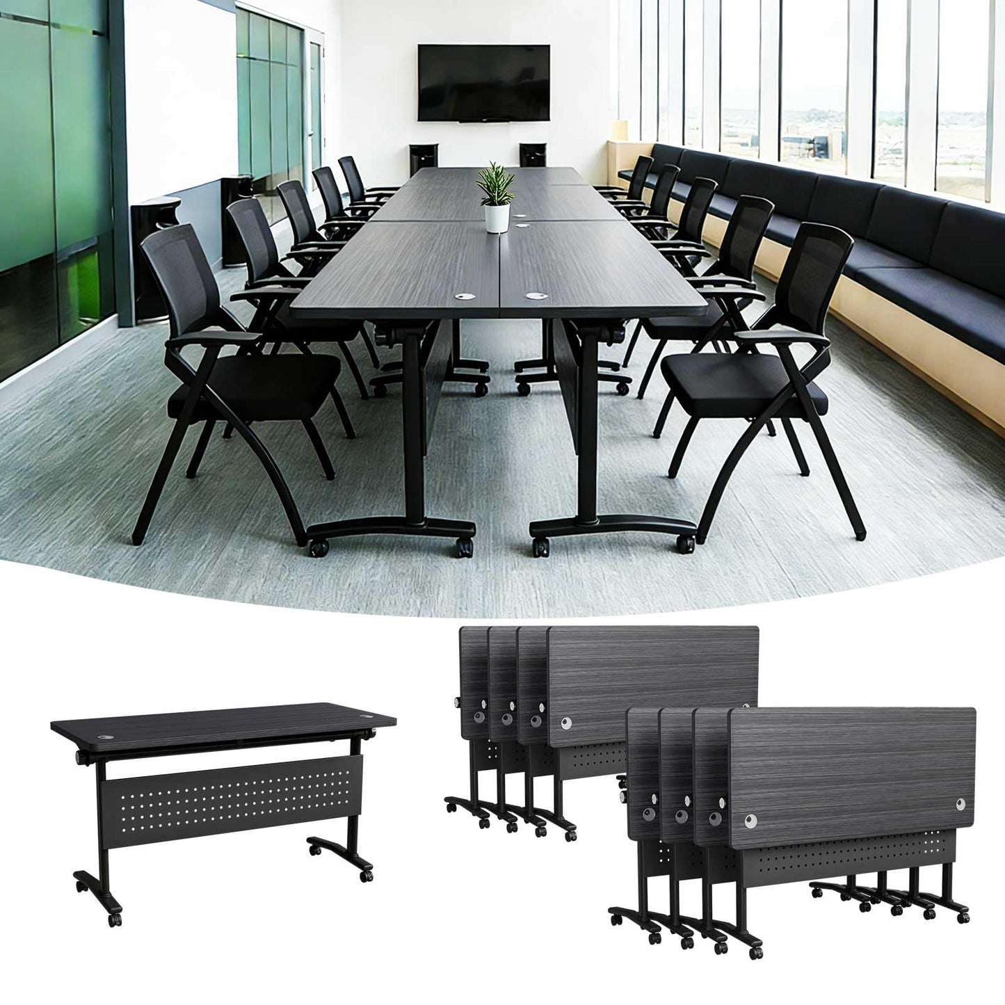 Mobile Folding Conference Table with Wheels