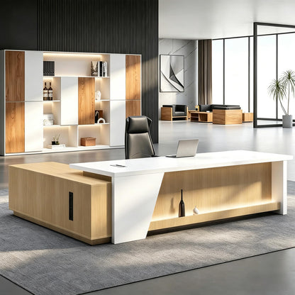 Executive L-Shaped Desk with Storage Cabinets