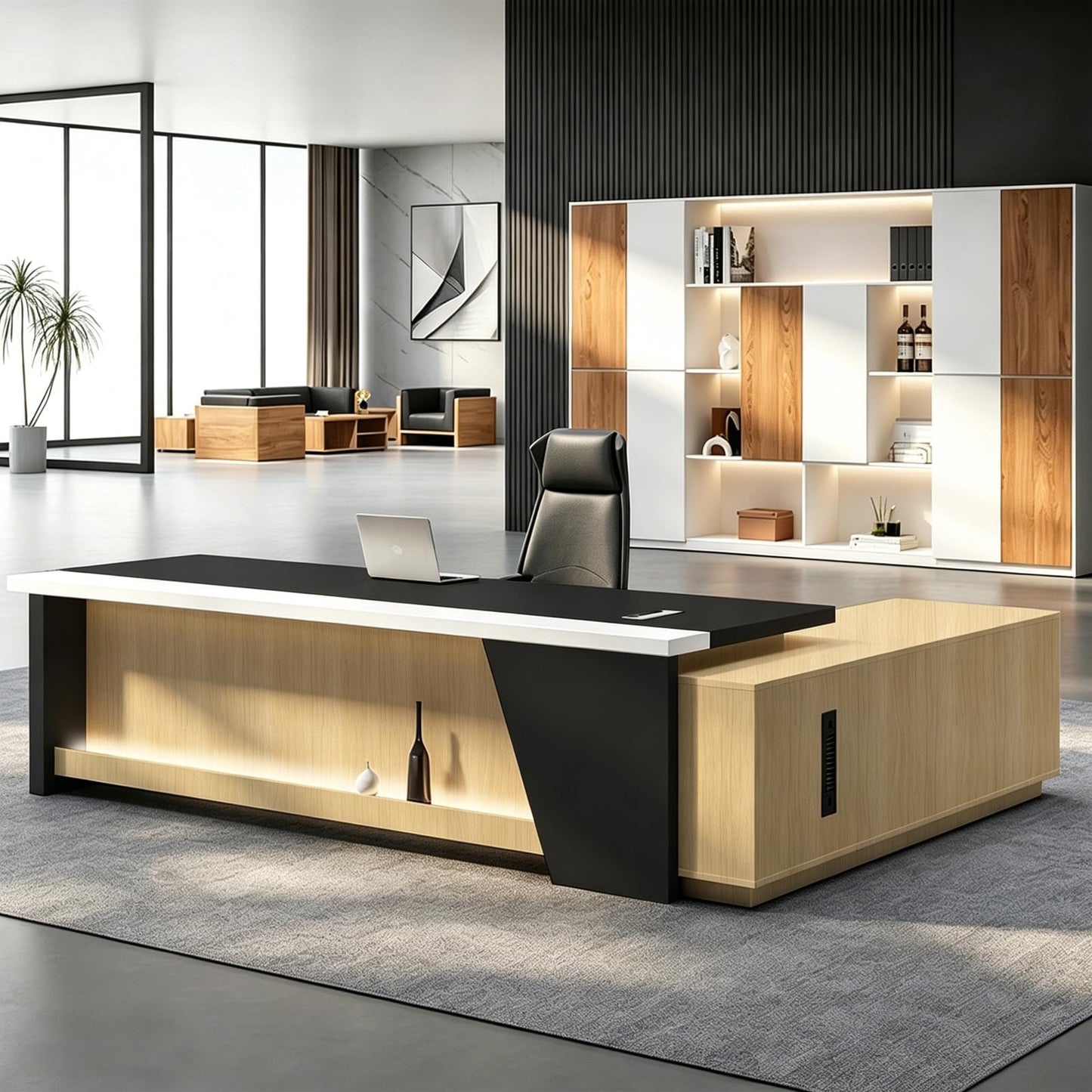Executive L-Shaped Desk with Storage Cabinets