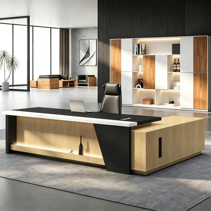 Executive L-Shaped Desk with Storage Cabinets