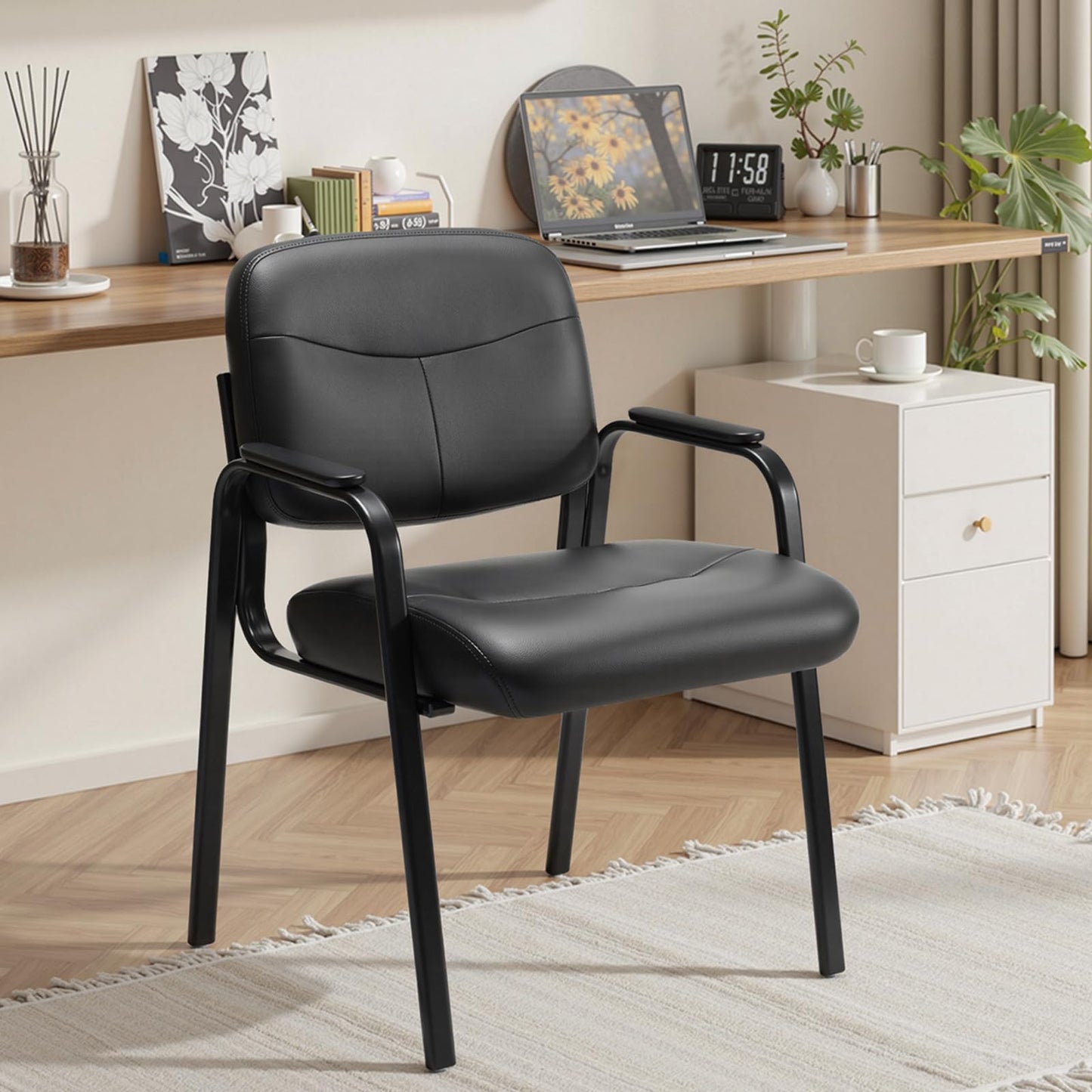 Leather Reception Guest Chair with Padded Arms