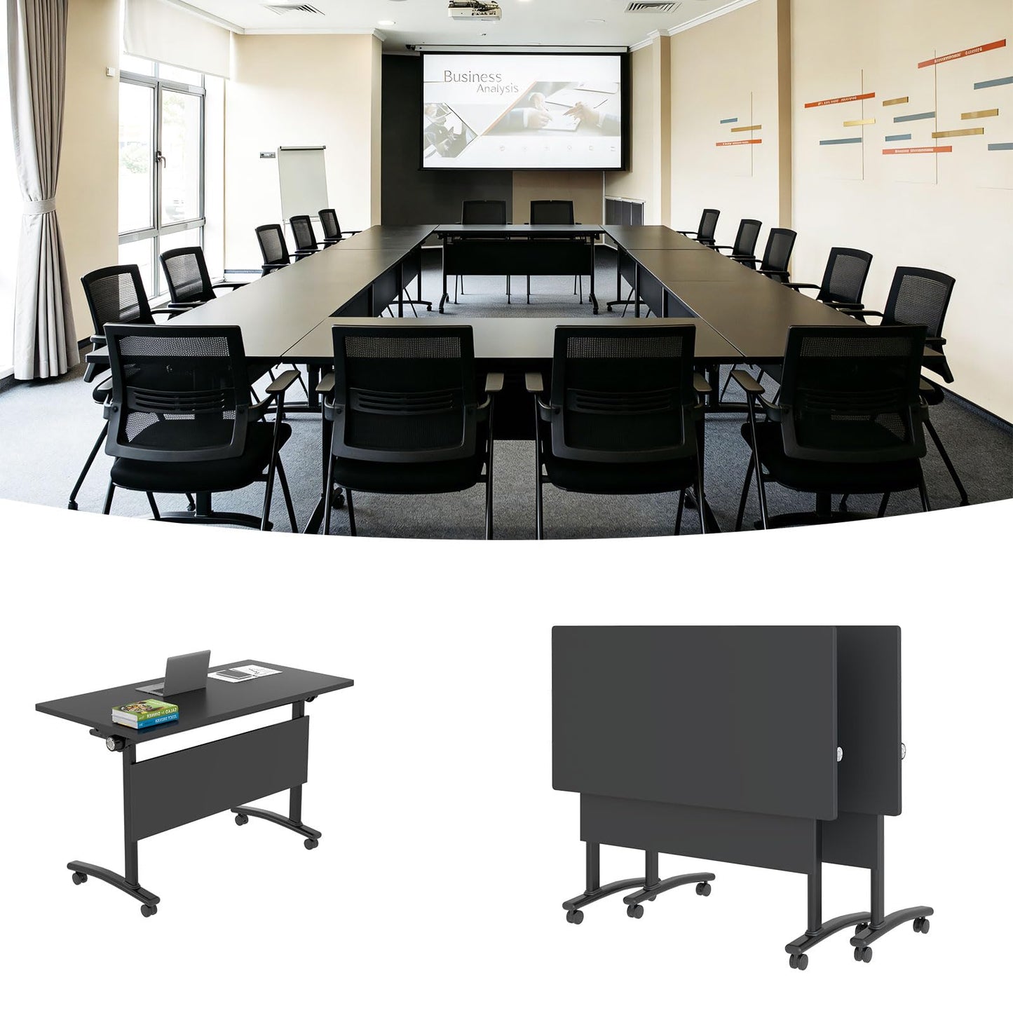Modular Mobile Conference Table with Flip Top