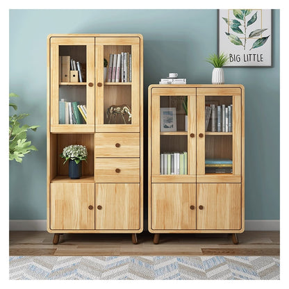 Bookcase with Glass Doors & Storage Cabinet