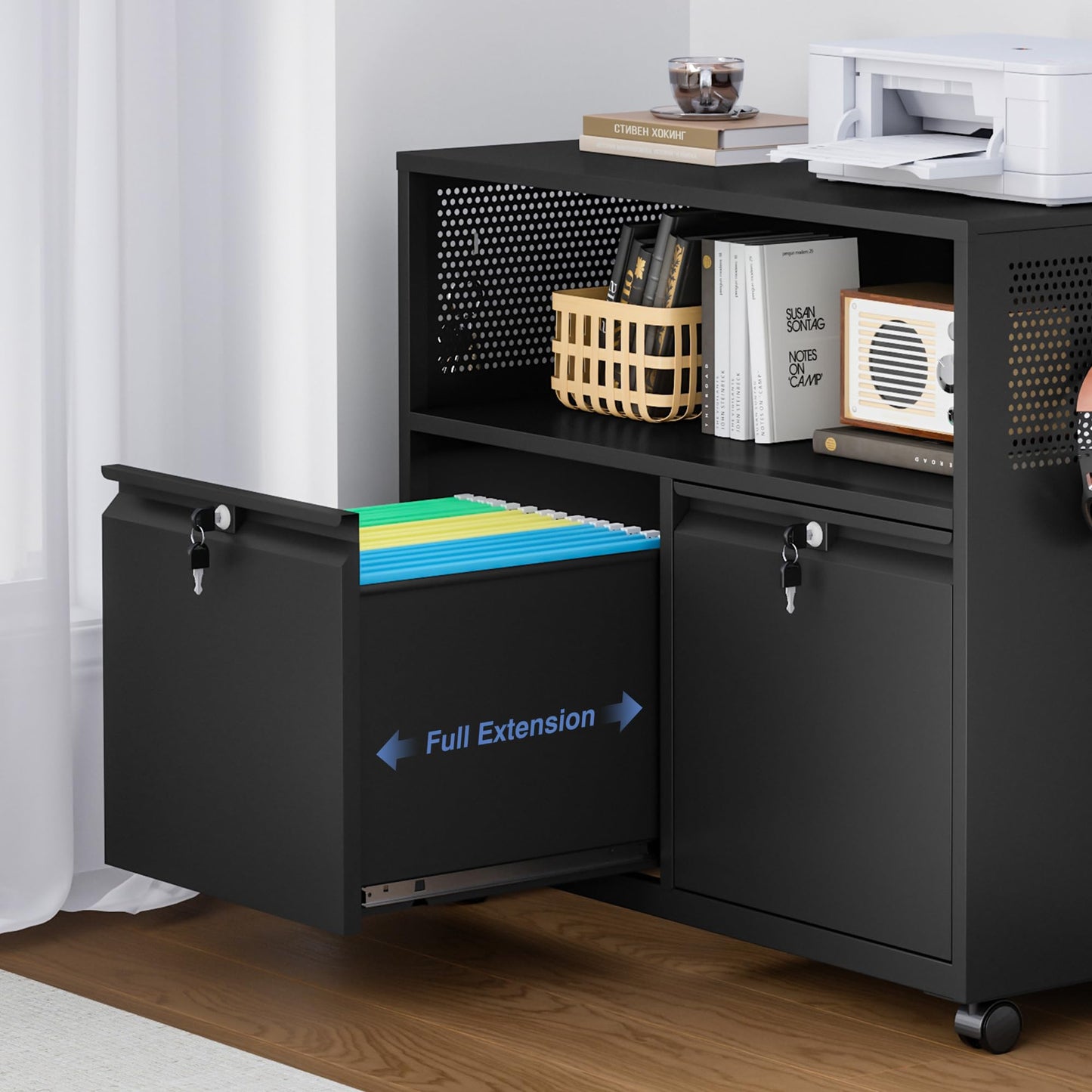 Mobile Lateral File Cabinet with Storage Shelves