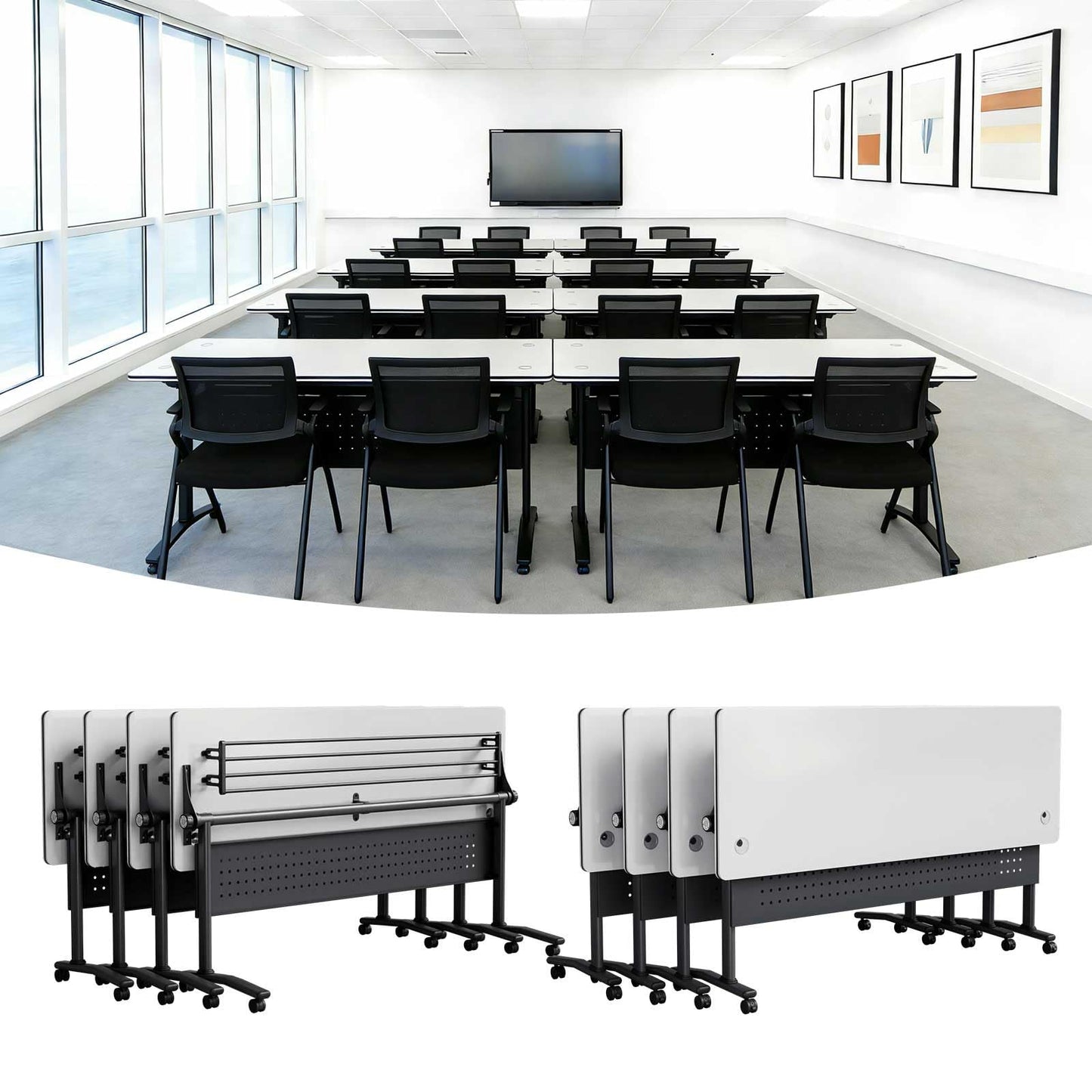 Modular Mobile Conference Table with Flip Top