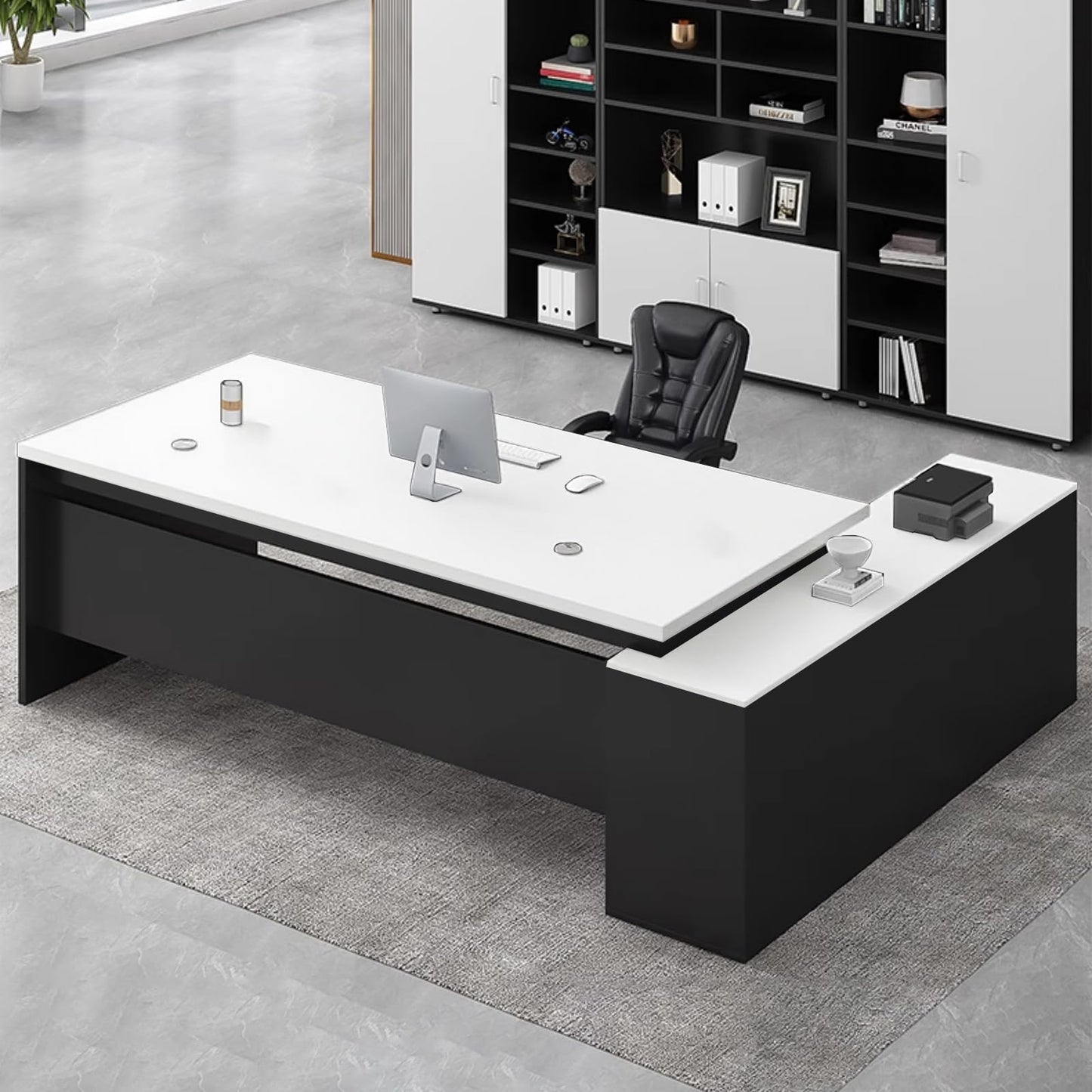 Executive L-Shaped Office Desk with Storage Cabinets