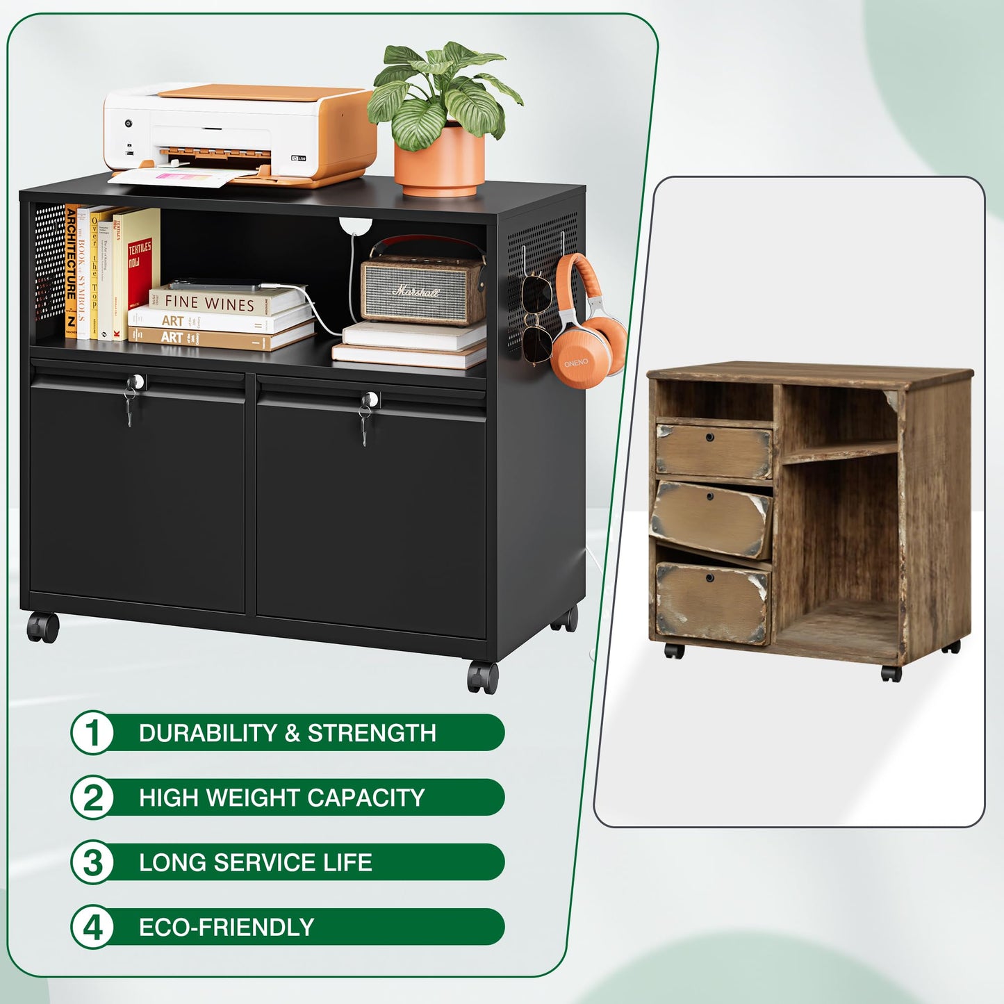 Mobile Lateral File Cabinet with Storage Shelves