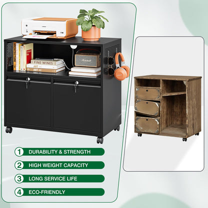 Mobile Lateral File Cabinet with Storage Shelves