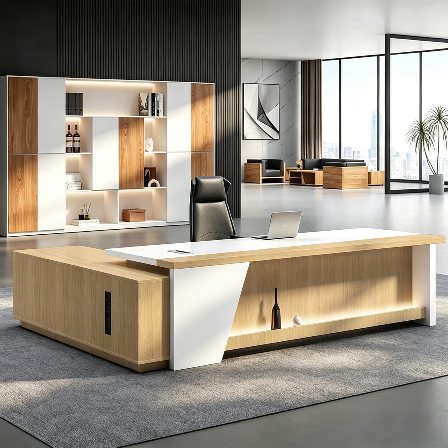 Executive L-Shaped Desk with Storage Cabinets