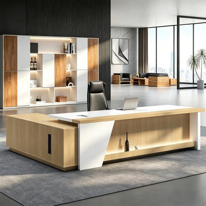 Executive L-Shaped Desk with Storage Cabinets