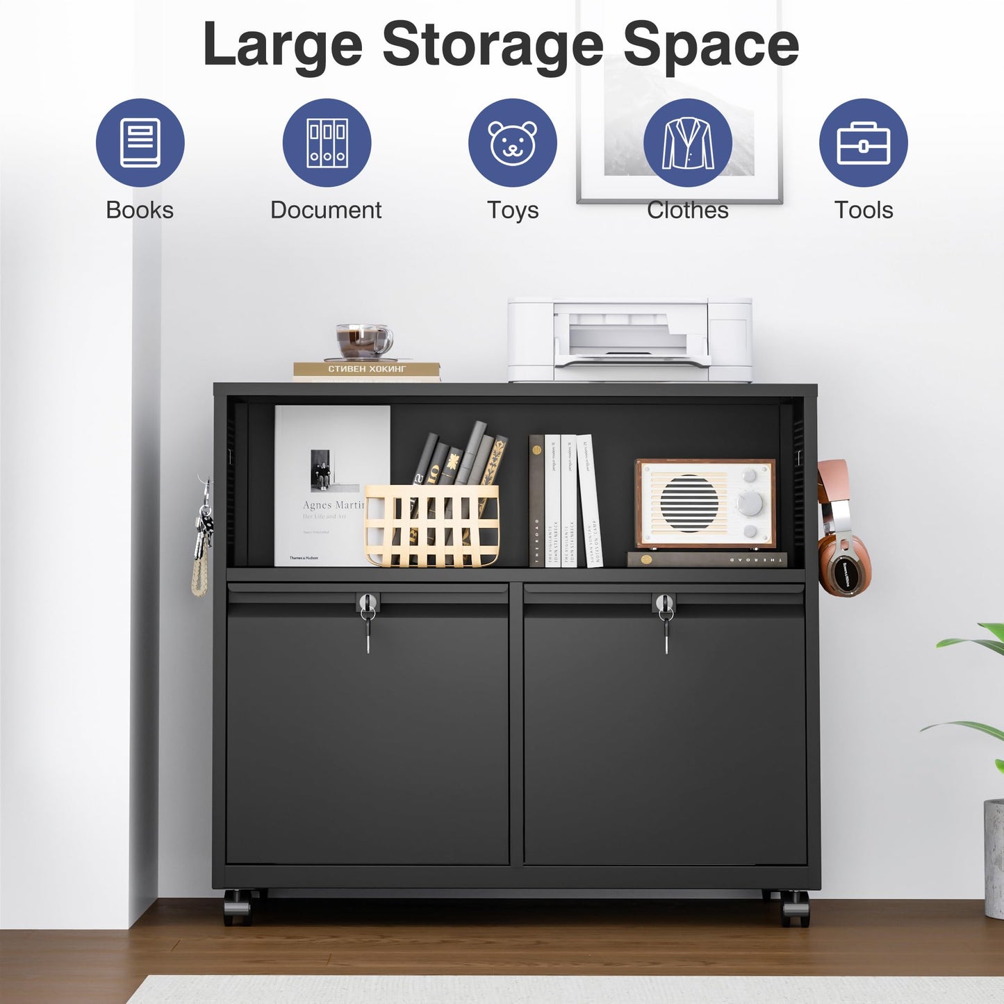 Mobile Lateral File Cabinet with Storage Shelves