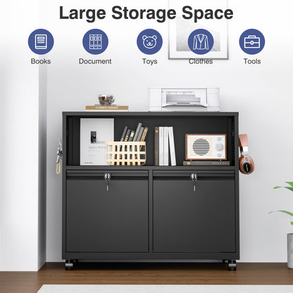 Mobile Lateral File Cabinet with Storage Shelves