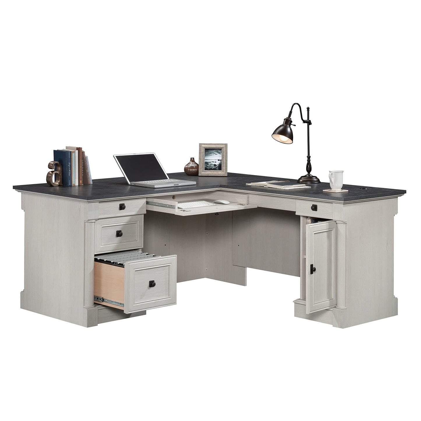 L-Shaped Office Desk with File Storage & Keyboard Tray
