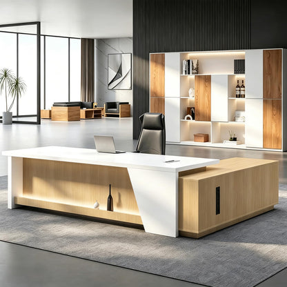 Executive L-Shaped Desk with Storage Cabinets