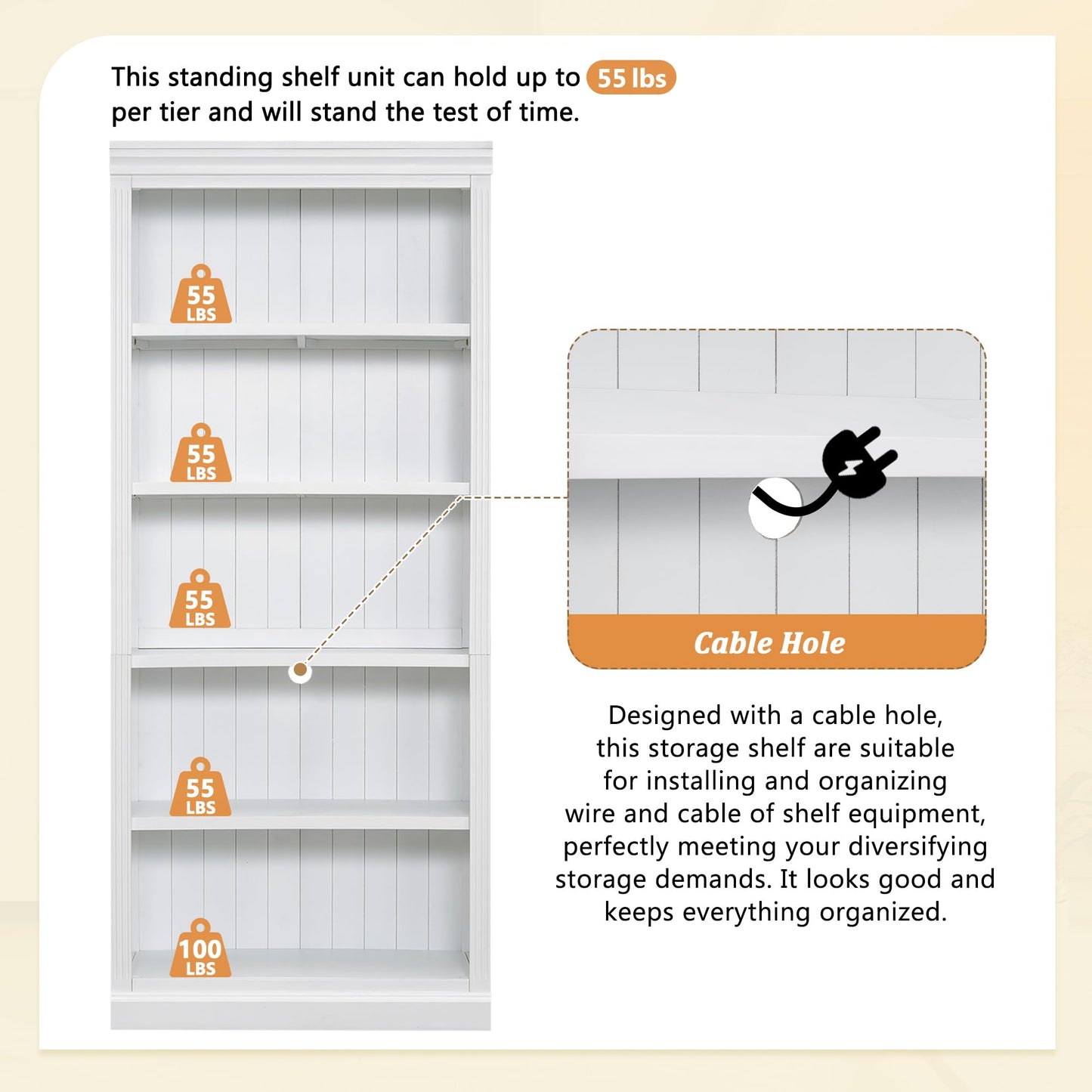 Tall Bookcase with LED Lighting & Adjustable Shelves