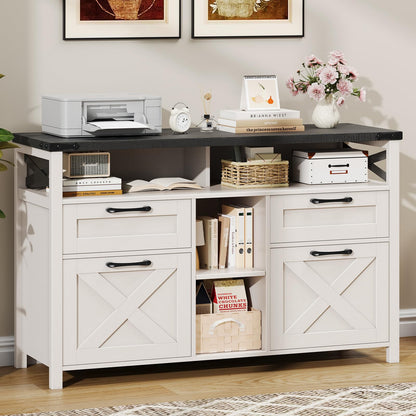 Farmhouse File Cabinet with Storage Drawers & Open Shelves