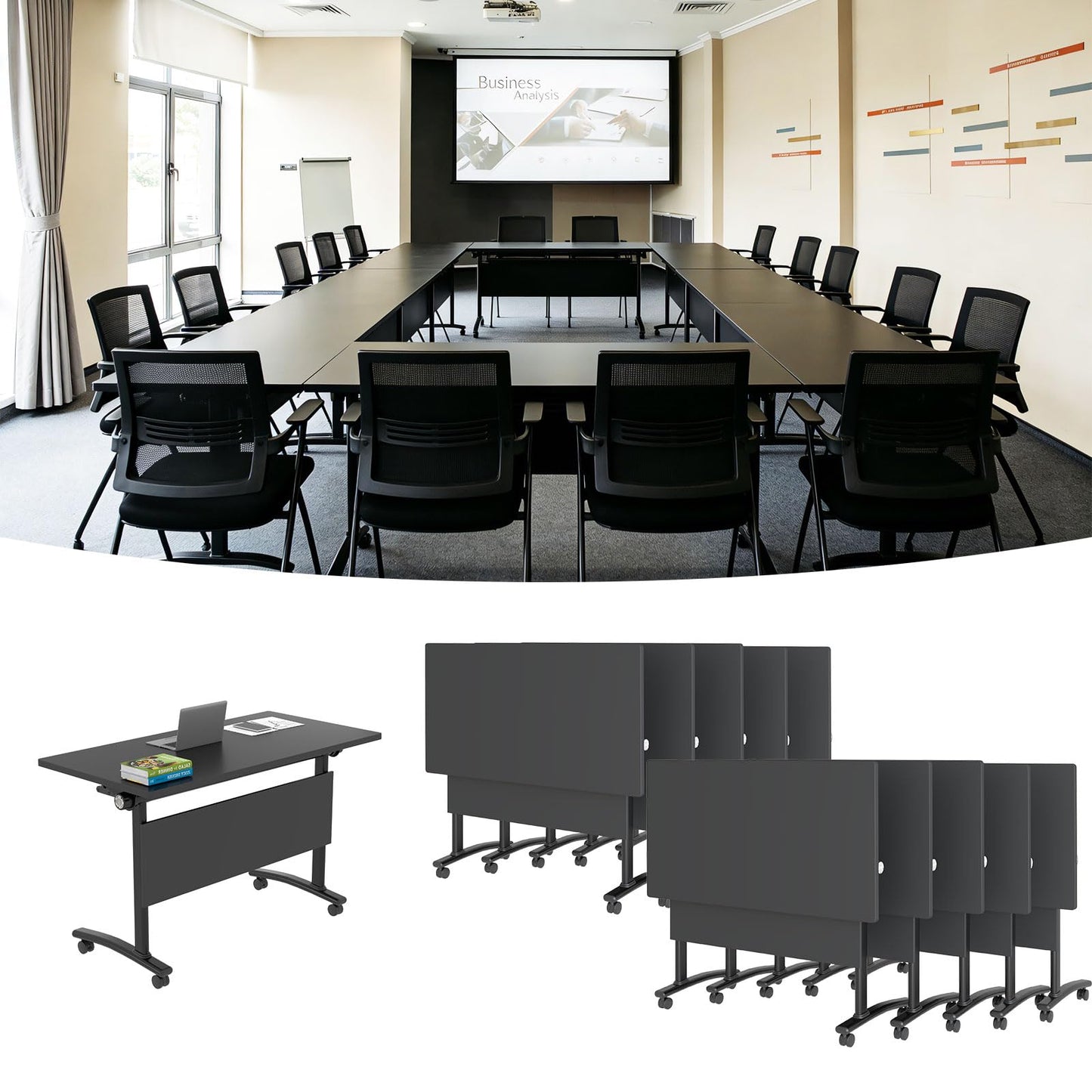 Modular Mobile Conference Table with Flip Top