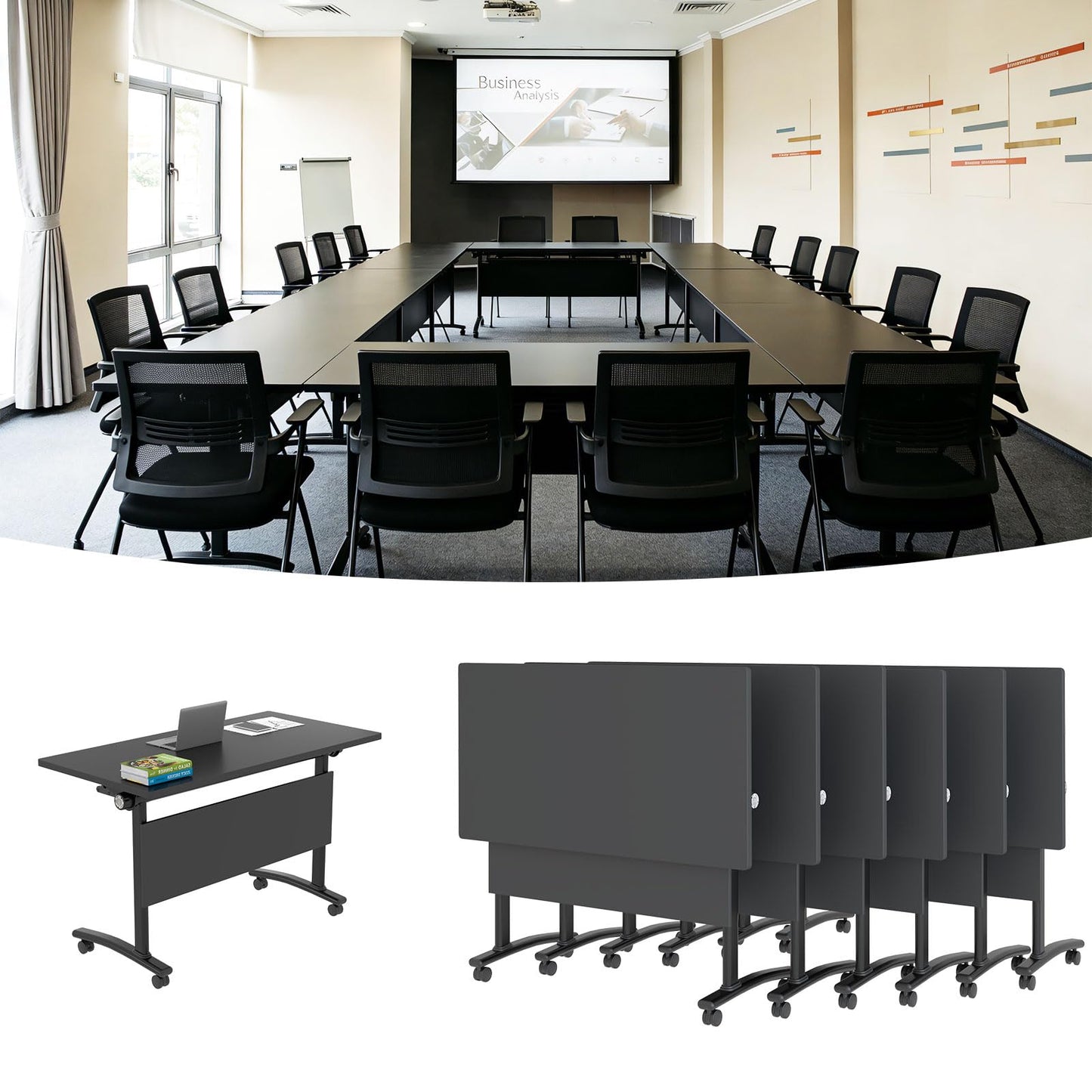 Modular Mobile Conference Table with Flip Top