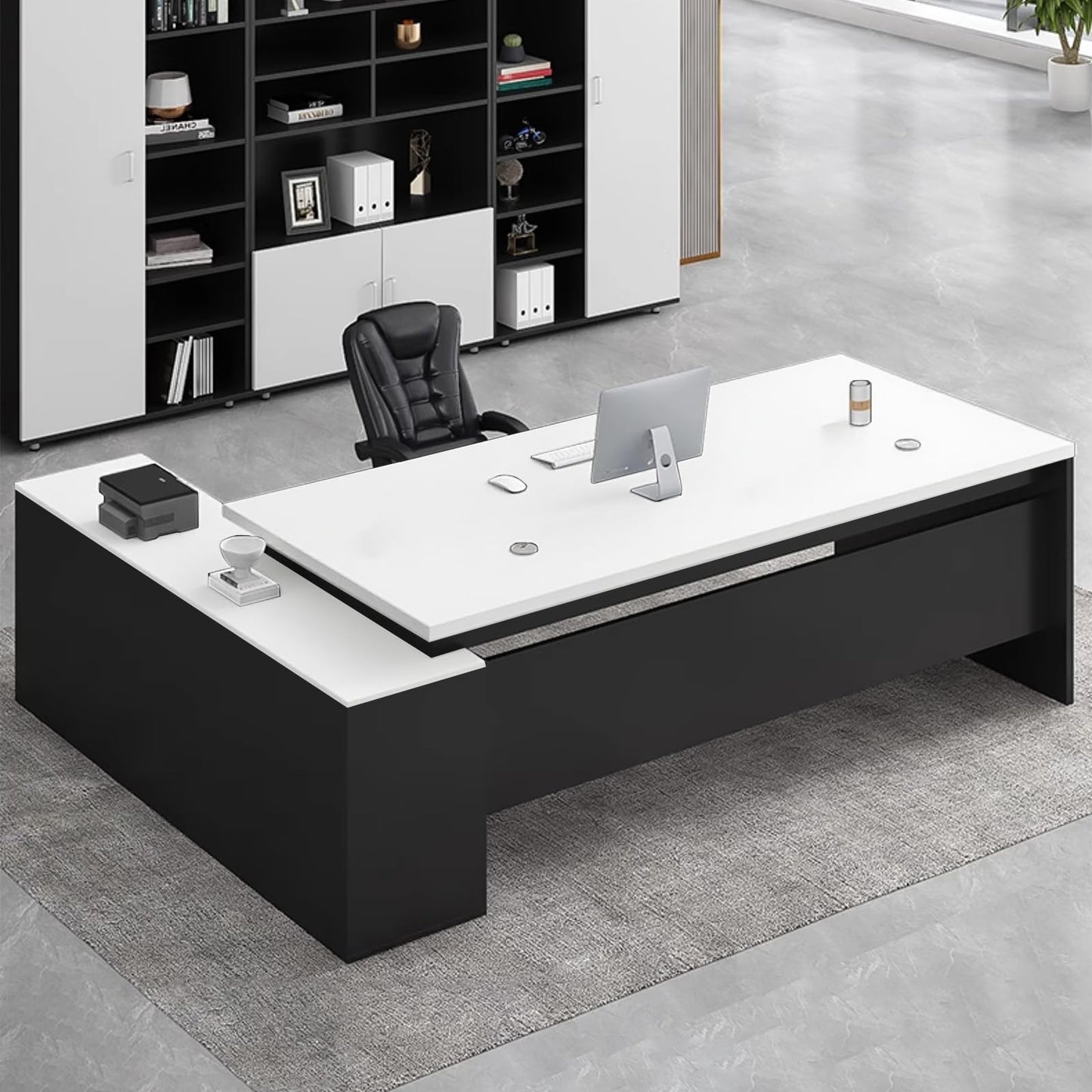 Executive L-Shaped Office Desk with Storage Cabinets