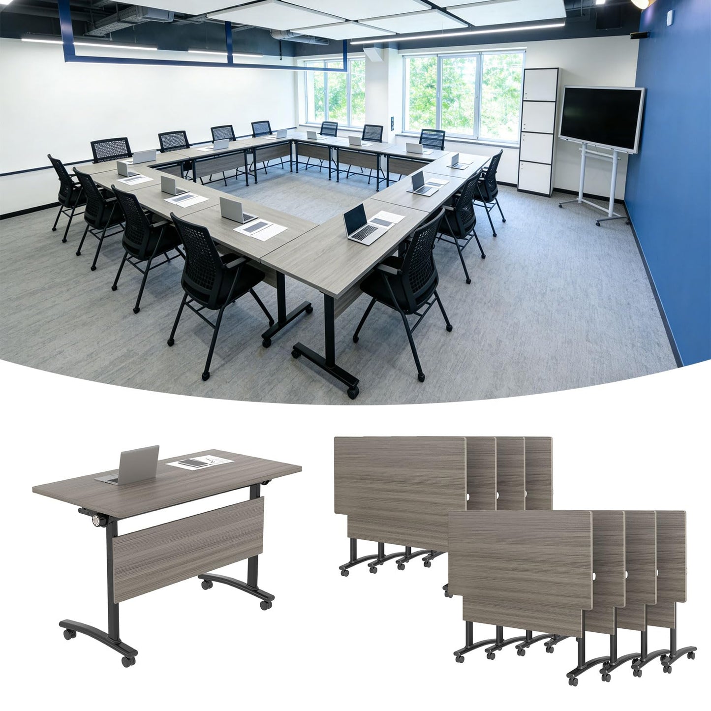 Modular Mobile Conference Table with Flip Top
