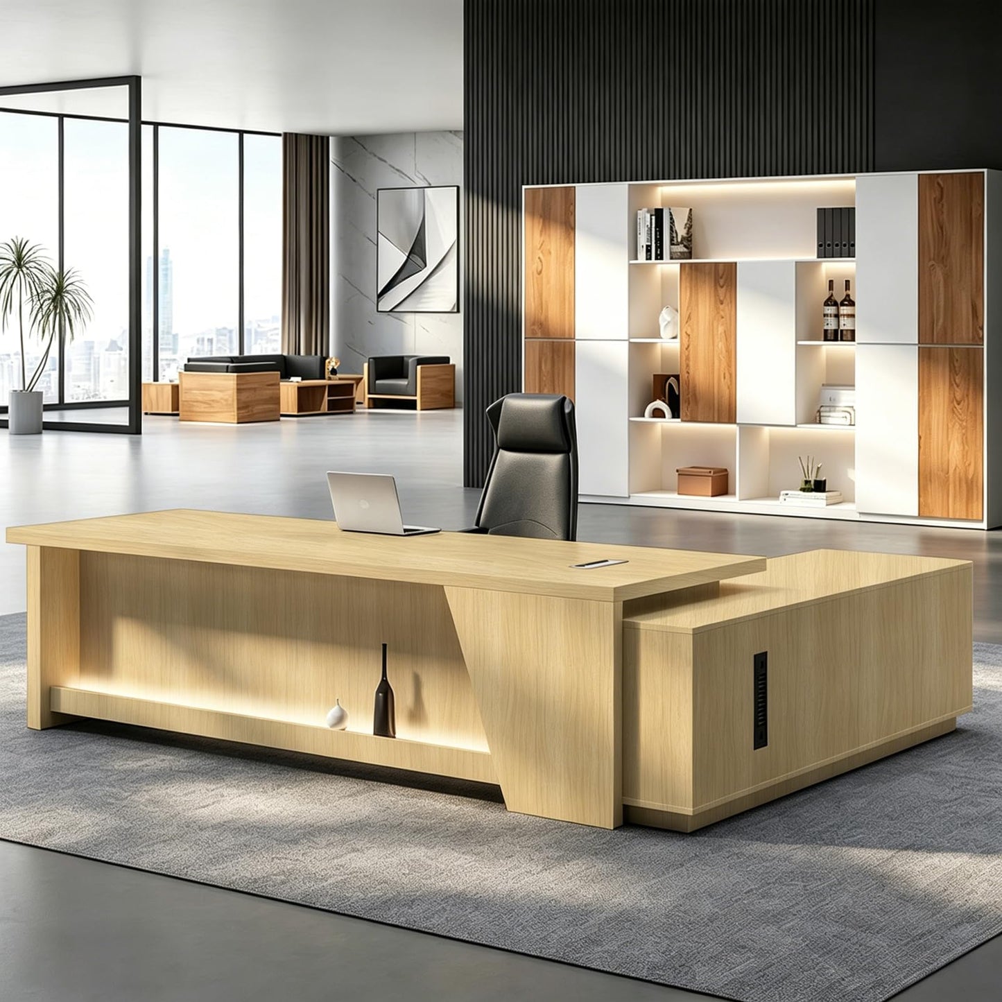 Executive L-Shaped Desk with Storage Cabinets