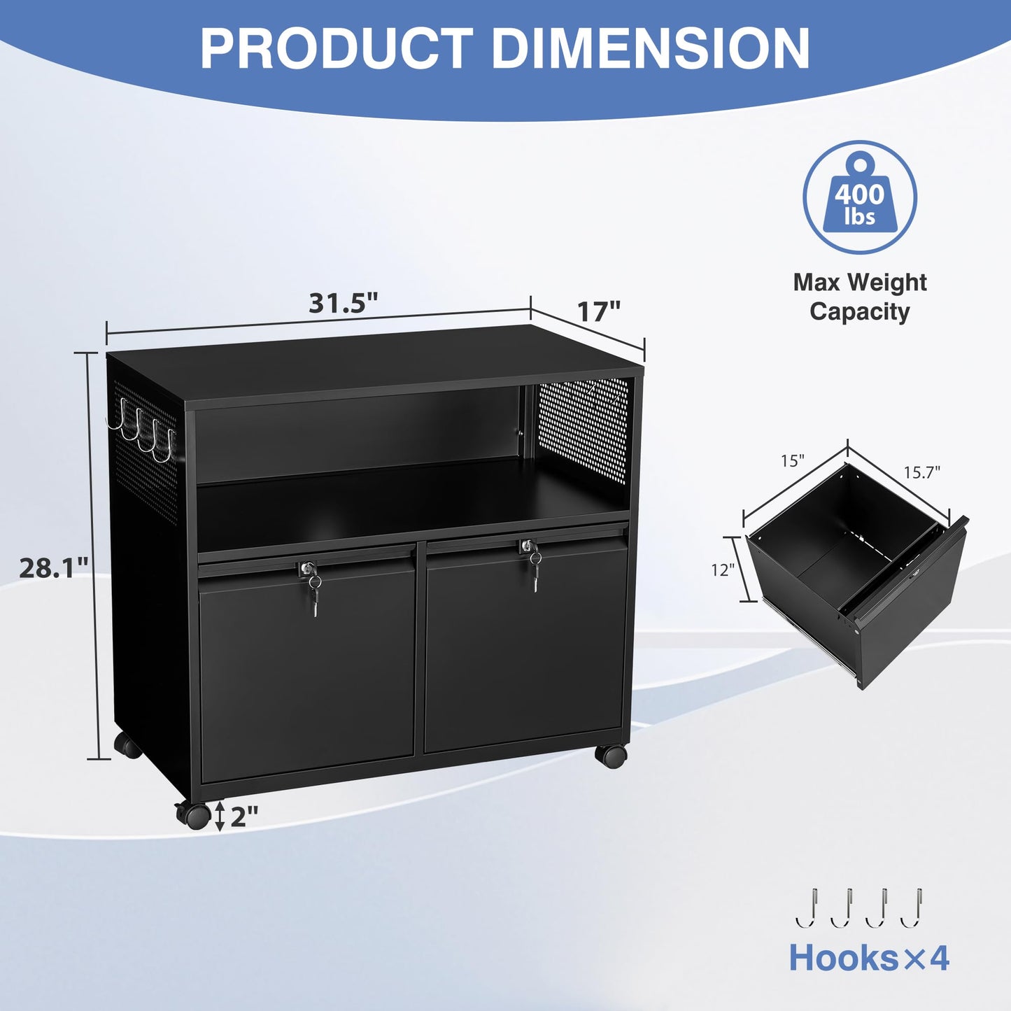 Mobile Lateral File Cabinet with Storage Shelves