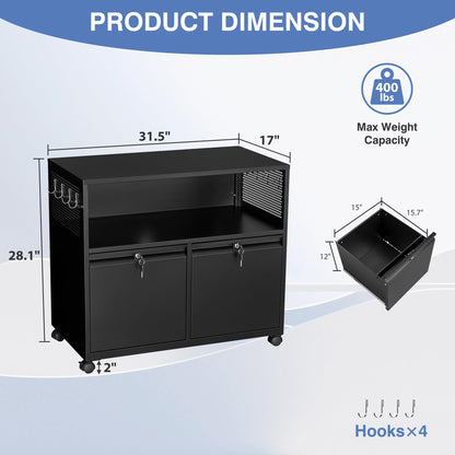Mobile Lateral File Cabinet with Storage Shelves