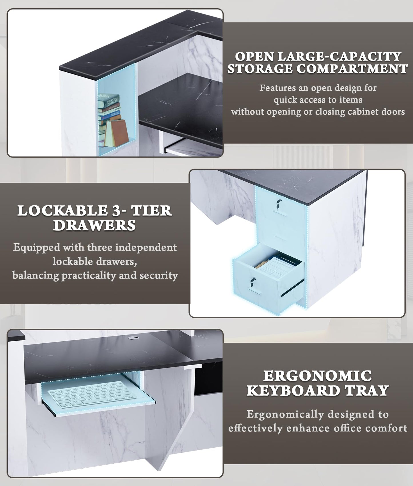 Large L-Shaped Reception Desk with Lockable Storage