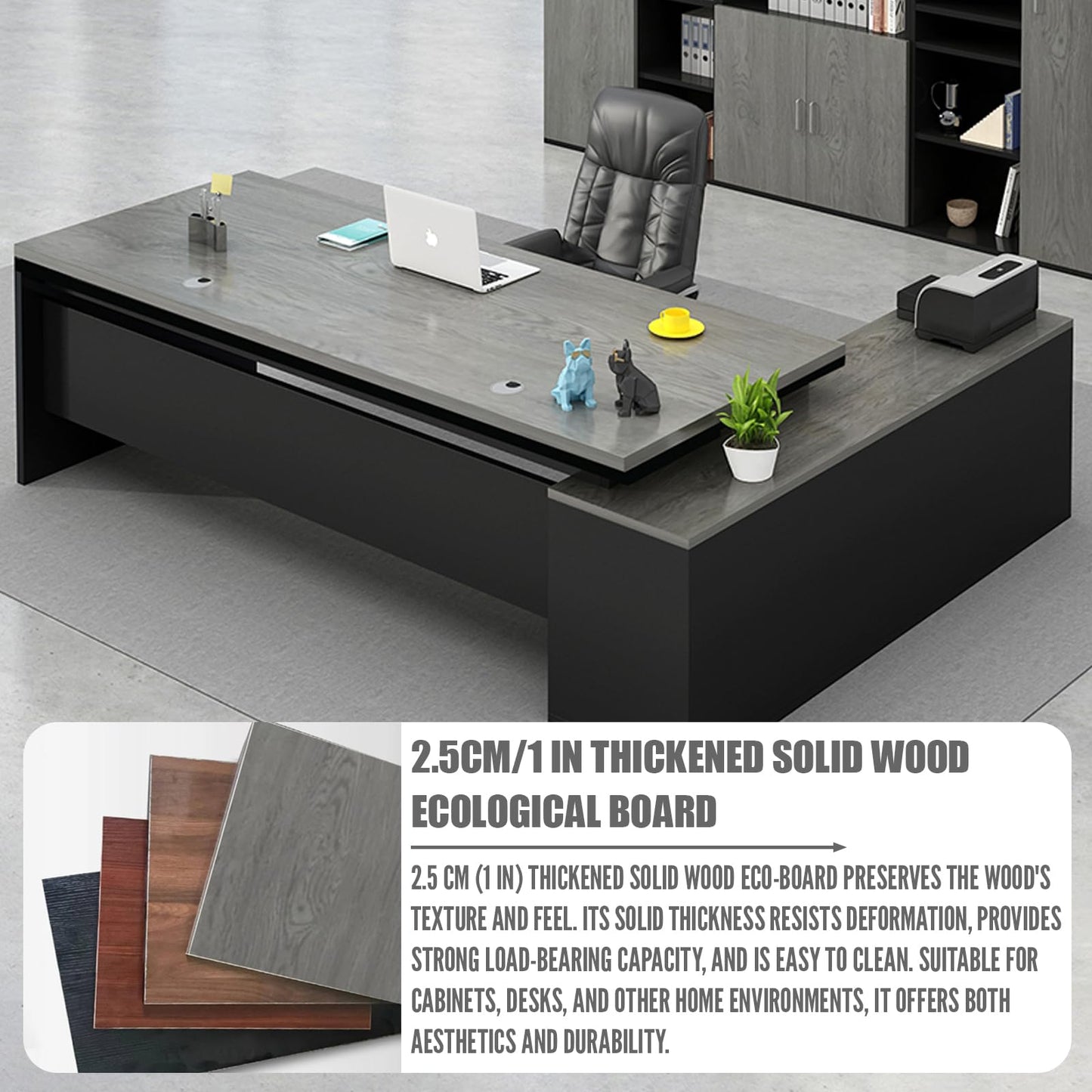 Executive L-Shaped Office Desk with Storage Cabinets