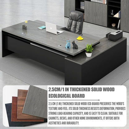 Executive L-Shaped Office Desk with Storage Cabinets