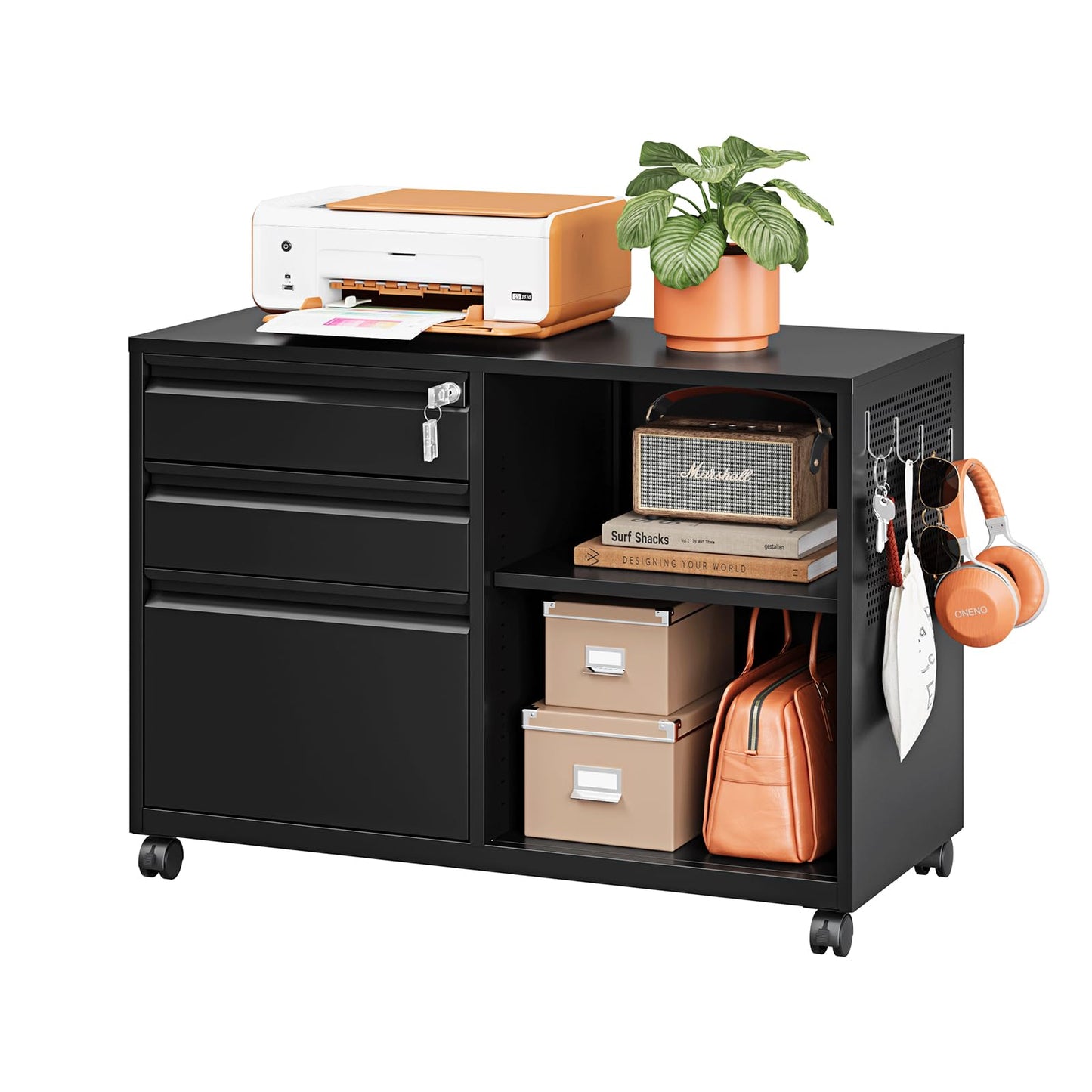 Mobile Lateral File Cabinet with Storage Shelves