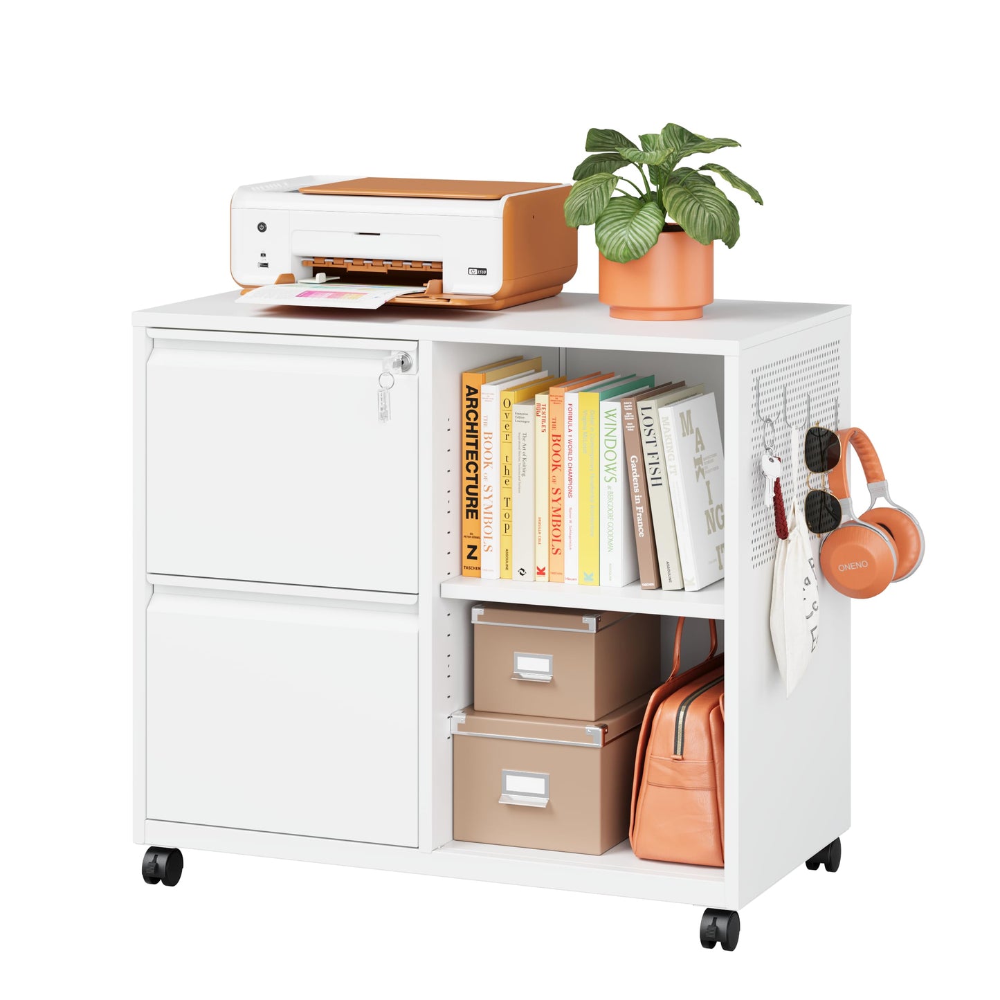 Mobile Lateral File Cabinet with Storage Shelves