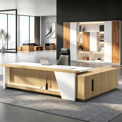 Executive L-Shaped Desk with Storage Cabinets