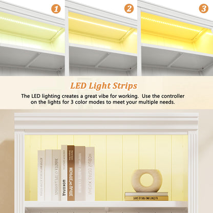 Tall Bookcase with LED Lighting & Adjustable Shelves