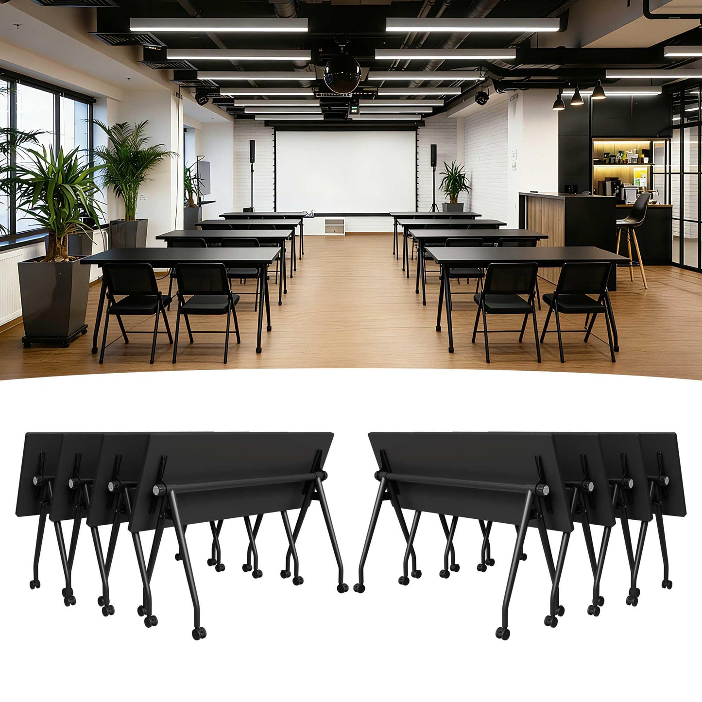 Modular Mobile Conference Table with Flip Top