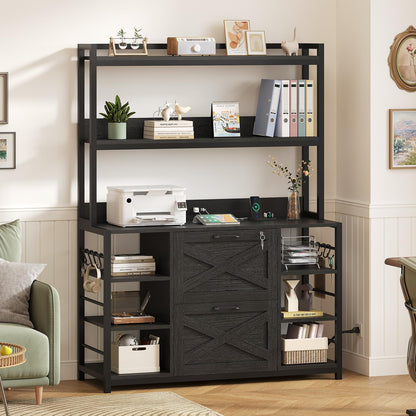 2-Drawer File Cabinet with Power Outlet & Storage Shelves