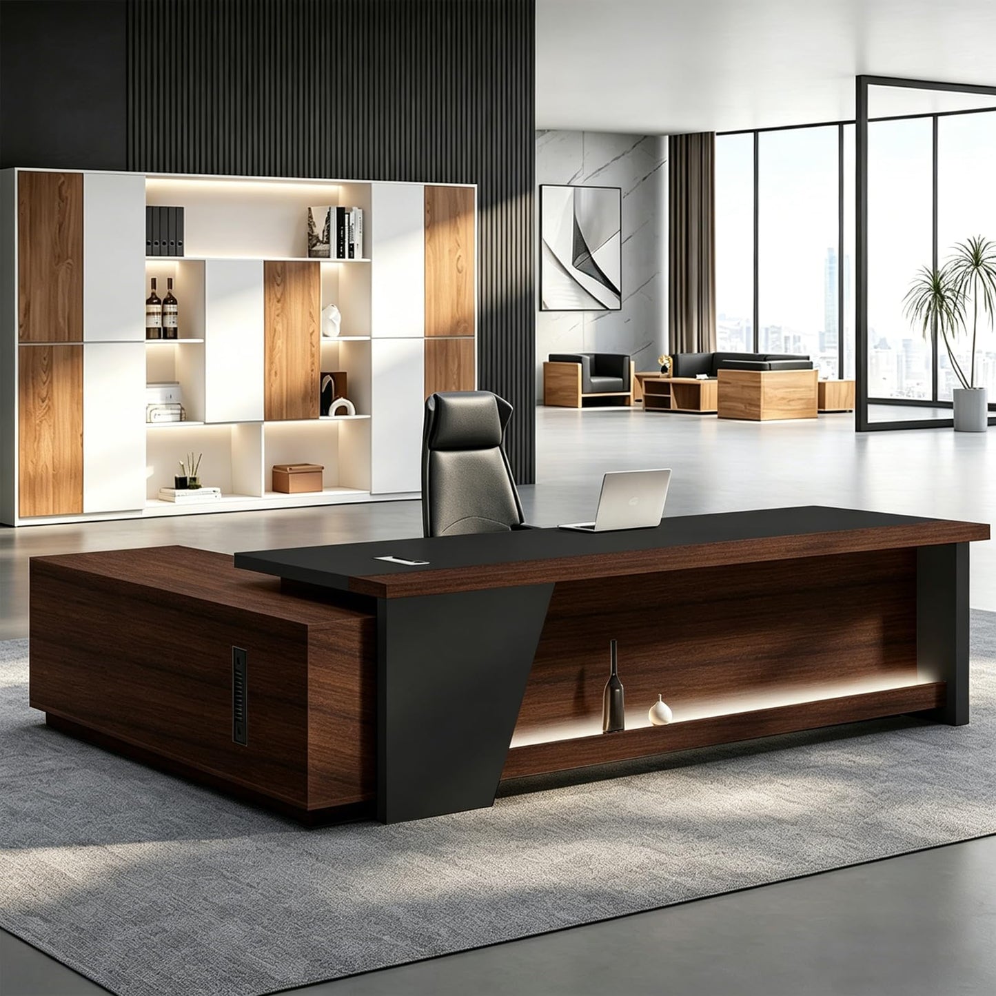Executive L-Shaped Desk with Storage Cabinets